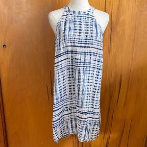 Blue White Midi Dress 36” Halter Sleeveless P2P 18” Casual Boho Spring Summer